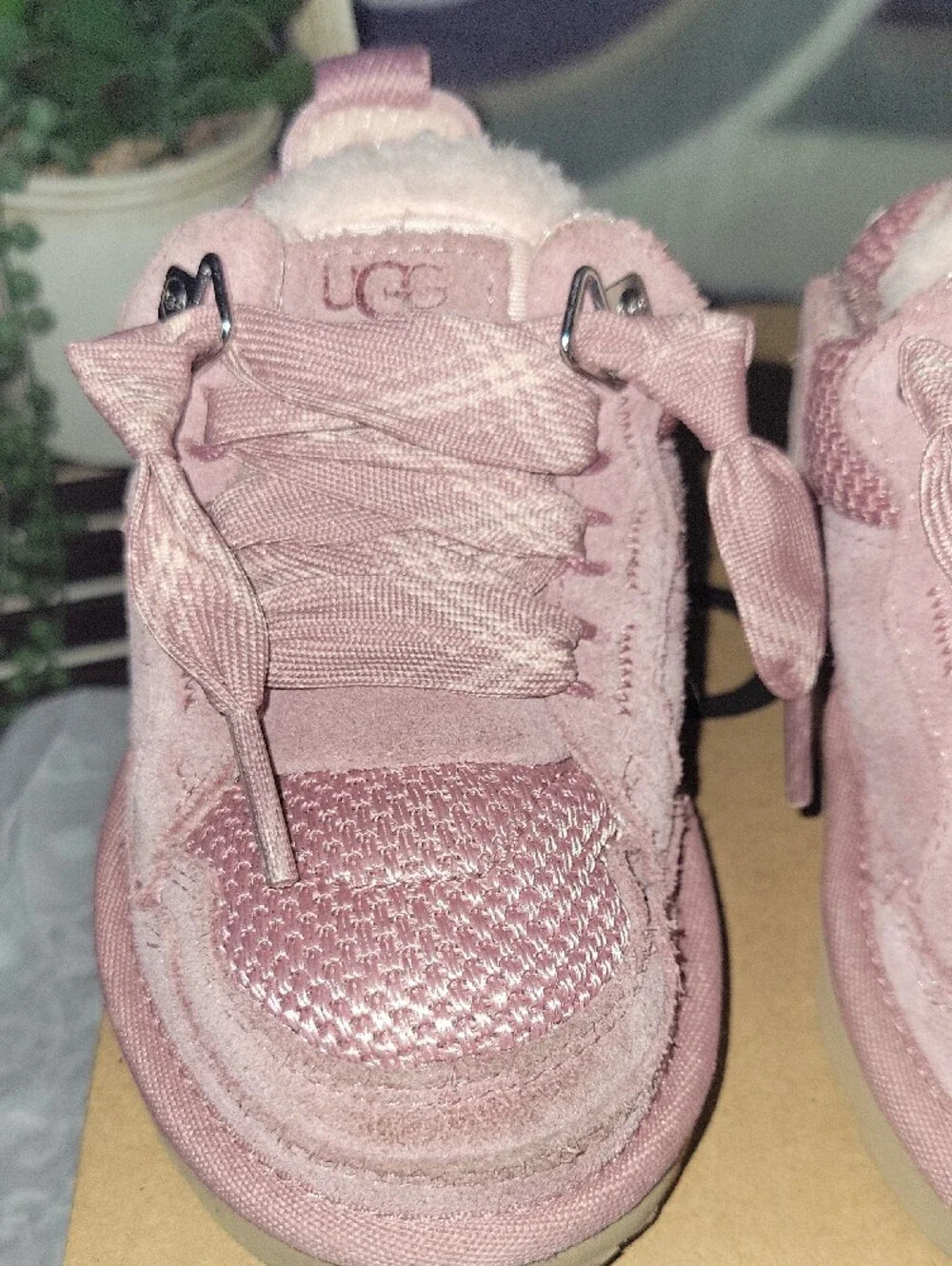 UGG Kids Pink Suede Lace-Up Booties